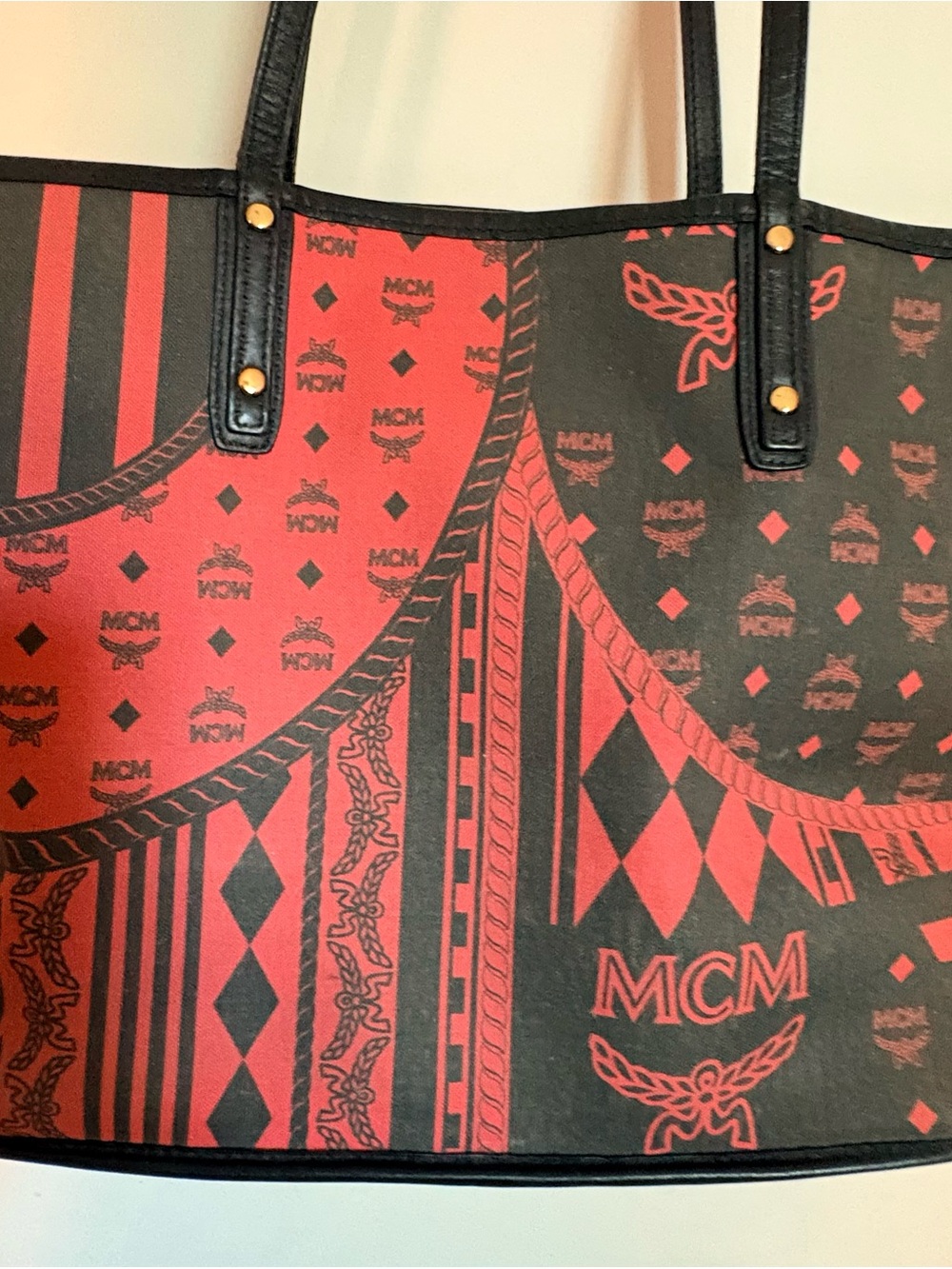 MCM Reversible Cognac Coated Canvas Tote with Matching Pouch - Picture 8 of 12